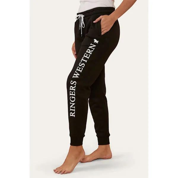 RINGERS ILUKA WOMENS TRACKPANTS - BLACK WITH WHITE PRINT