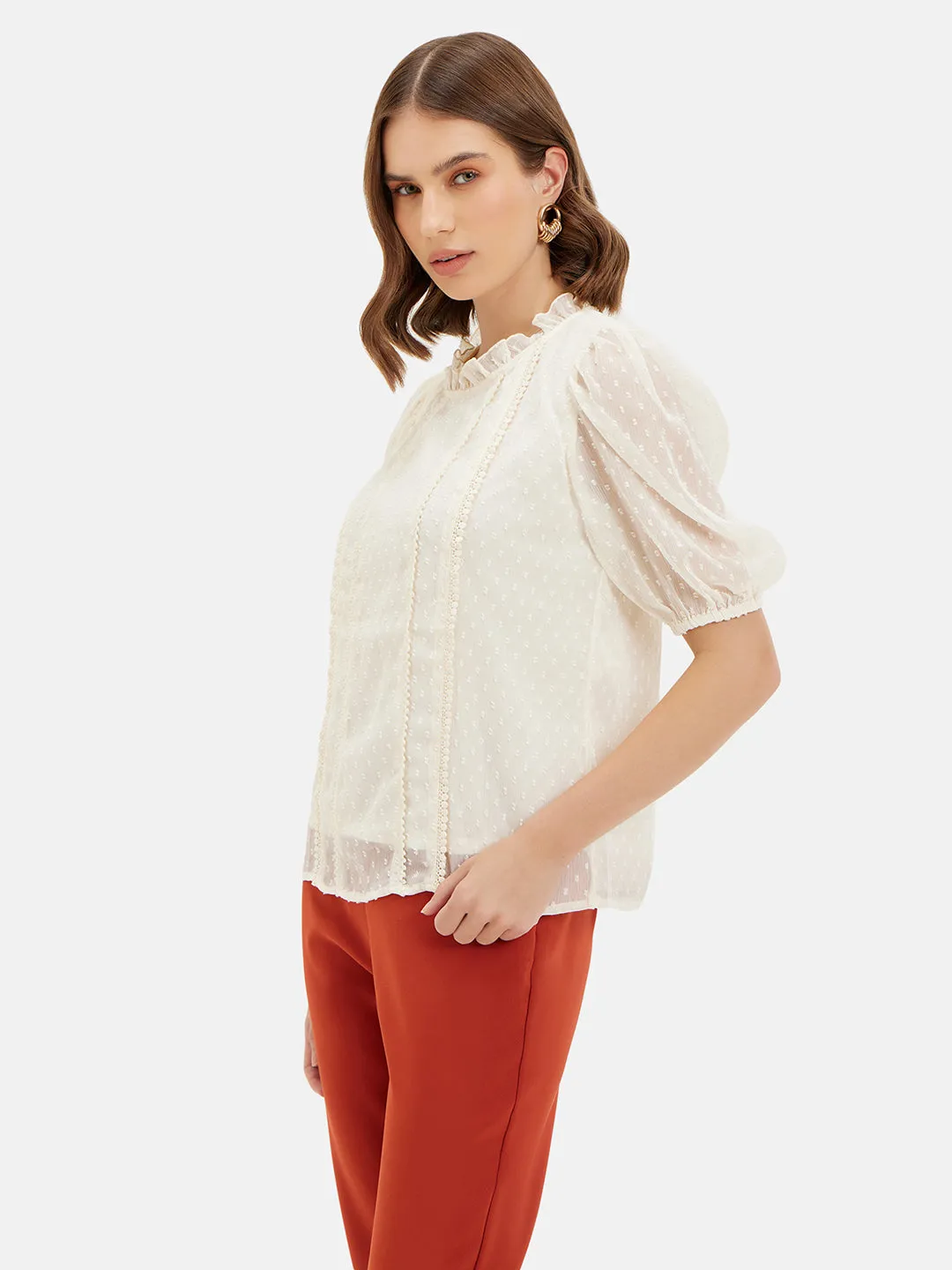 Samantha Textured Top With Lace