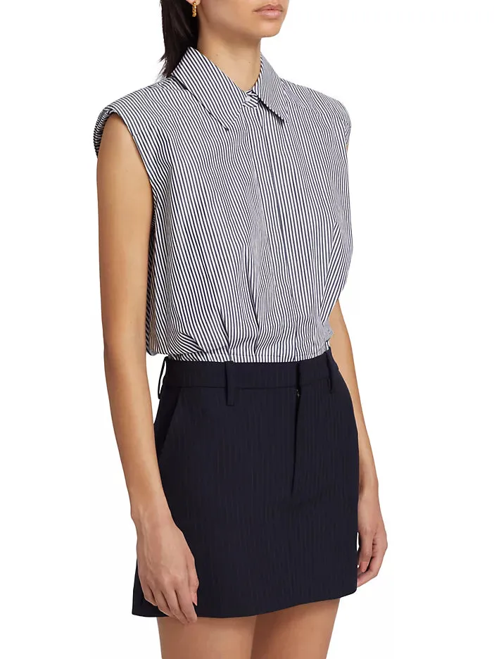 Simkhai Graham Sleeveless Shirting Combo Mini Dress in Midnight Pinstripe Multi