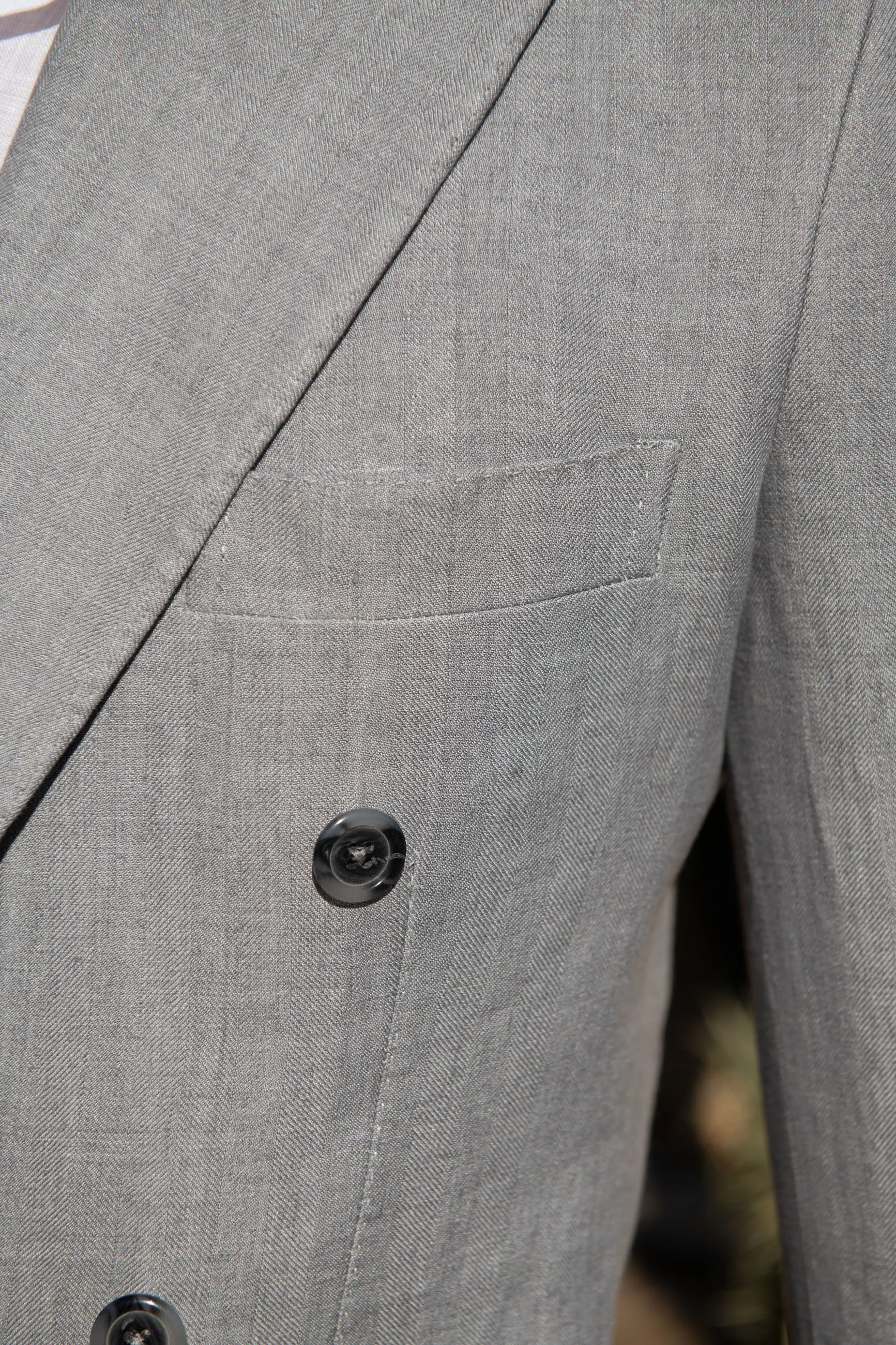 Sky grey herringbone double breasted linen jacket - Made in Italy