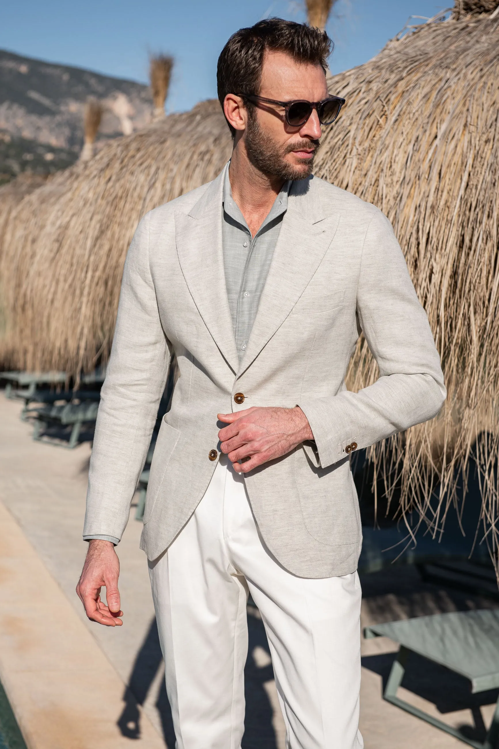 Stone herringbone linen jacket 