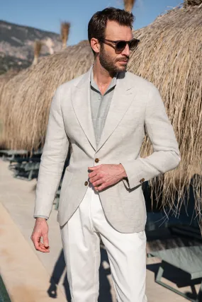 Stone herringbone linen jacket Soragna Collection - Made in Italy