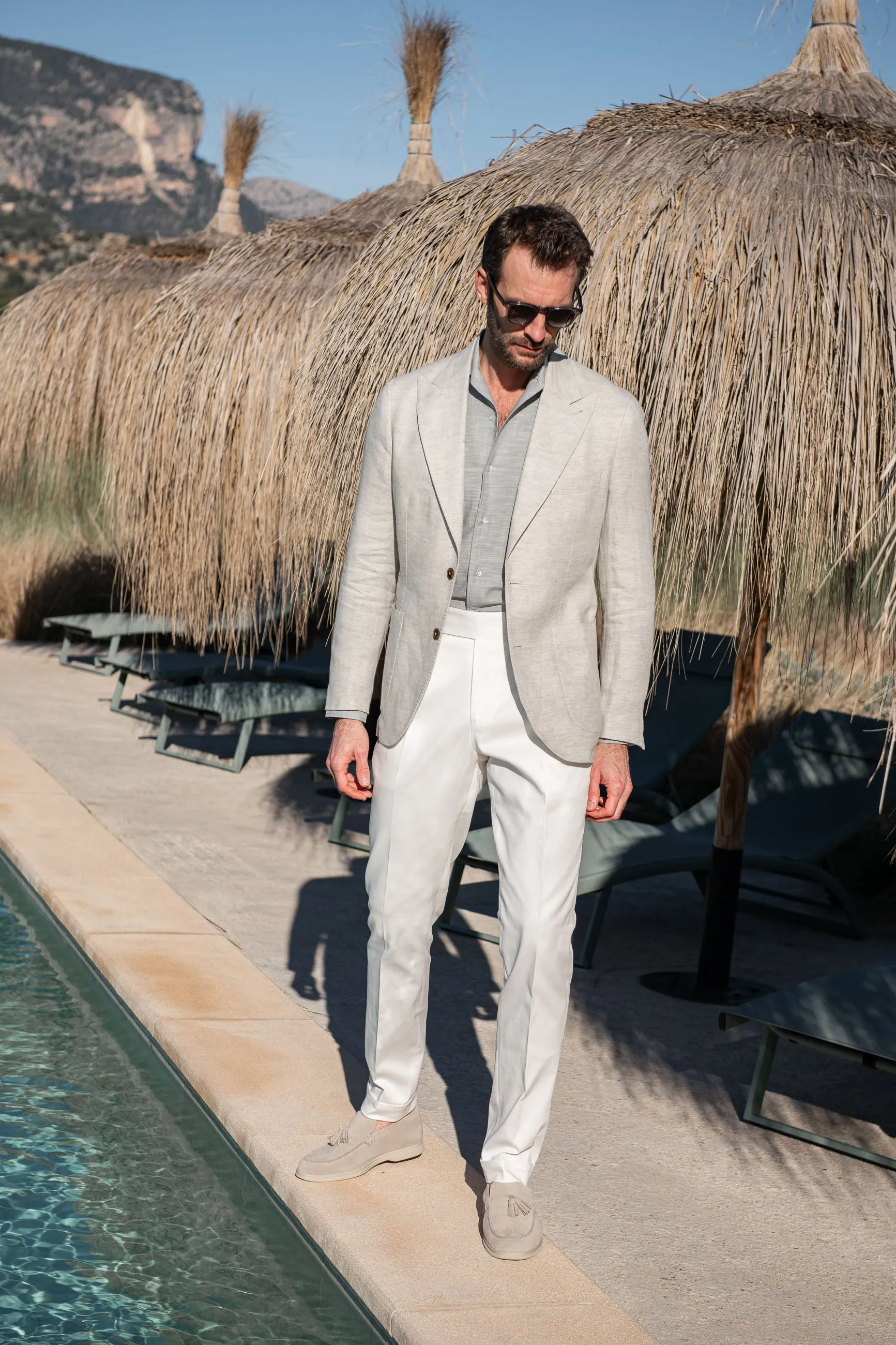 Stone herringbone linen jacket 