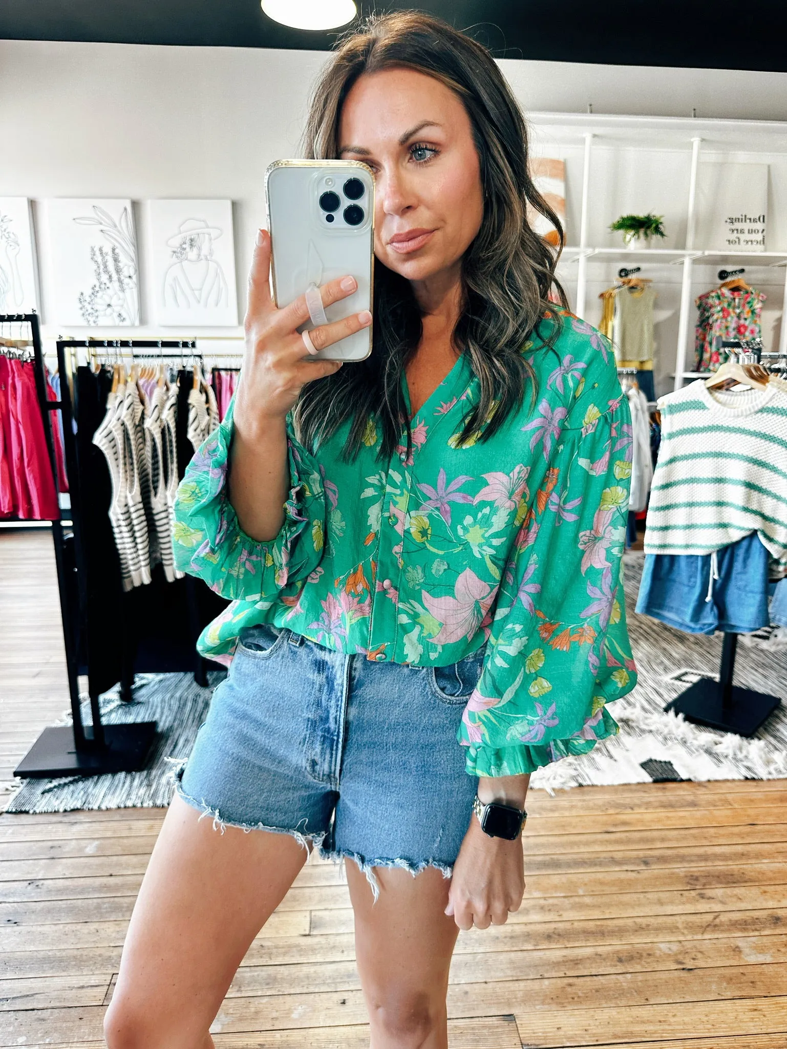 Summer Garden Green Print Blouse