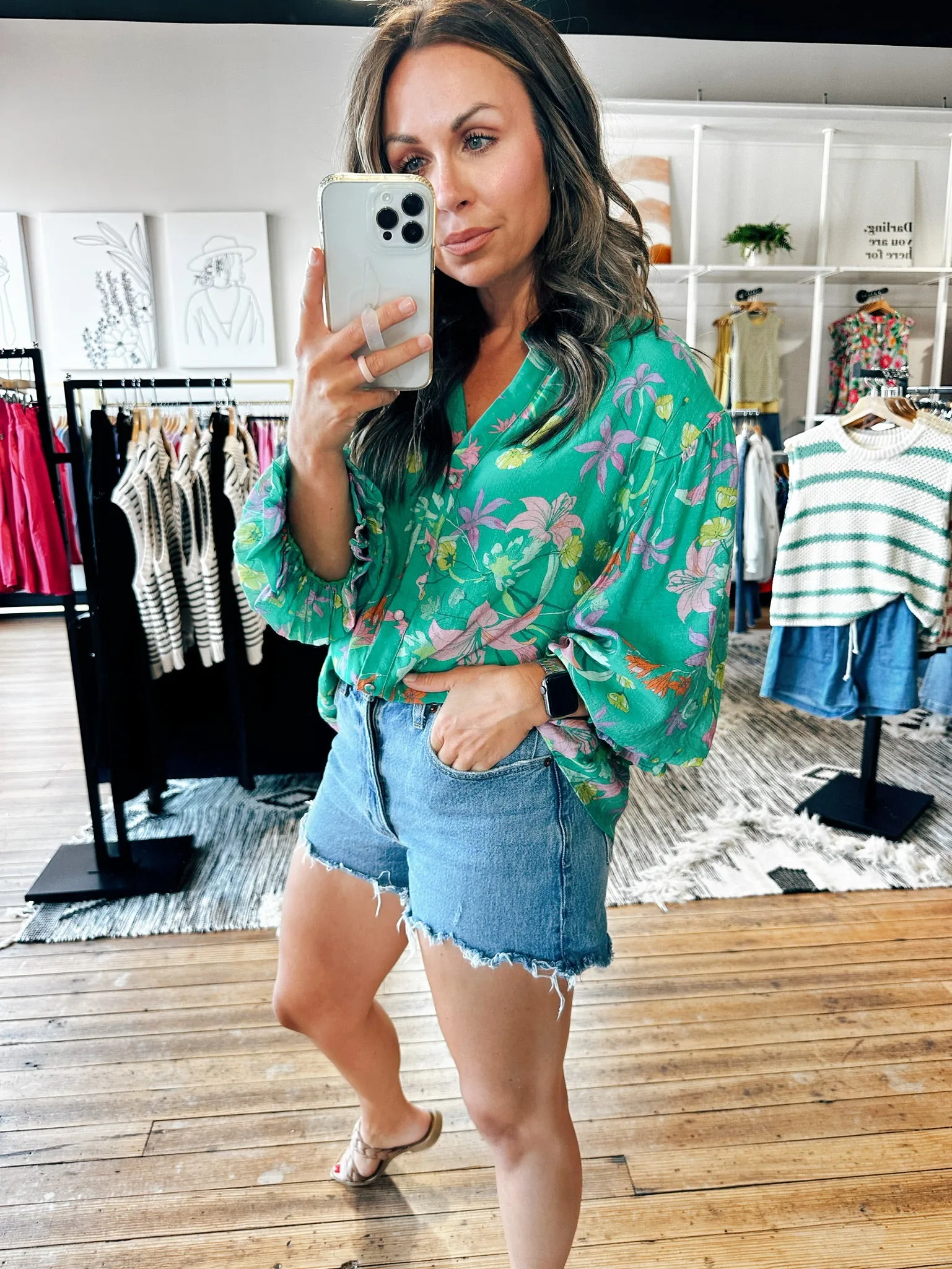 Summer Garden Green Print Blouse