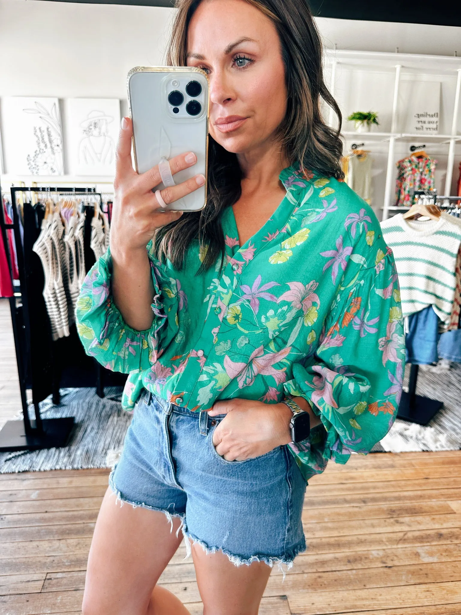 Summer Garden Green Print Blouse