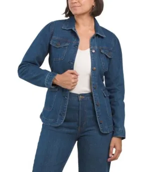 Tj Maxx Belted Denim Jacket With Puff Sleeves