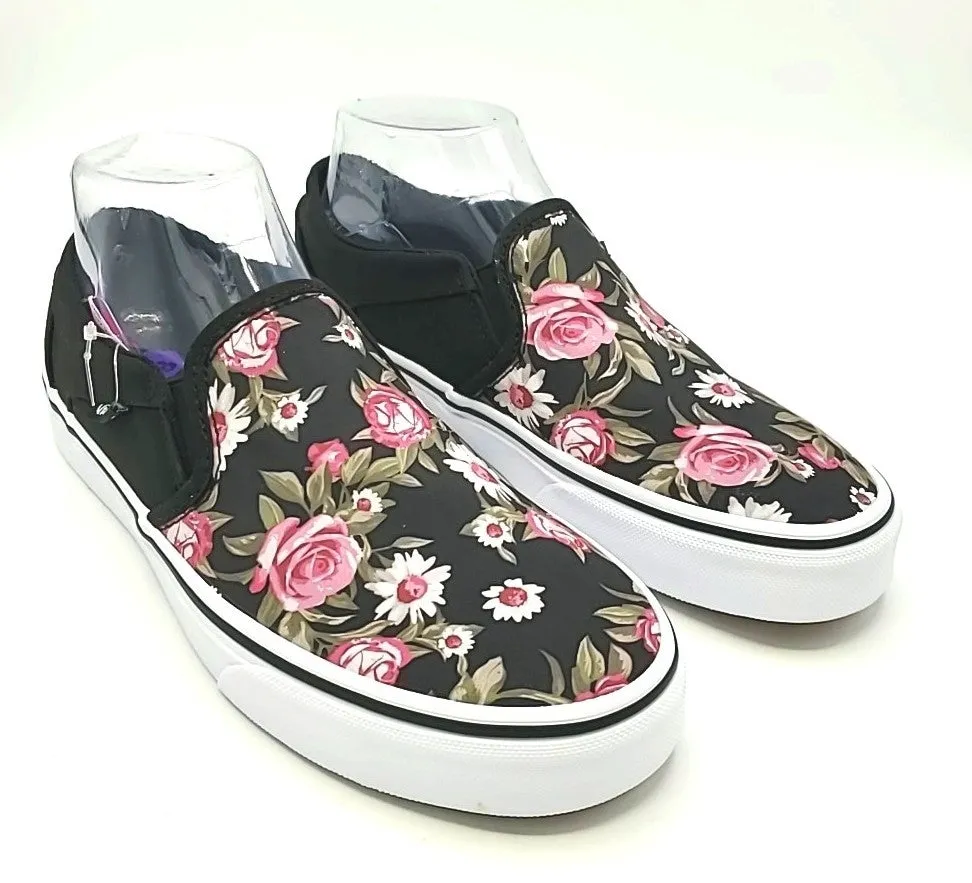 VANS Black Pink Floral Slip on Shoe Size 8 Shoes