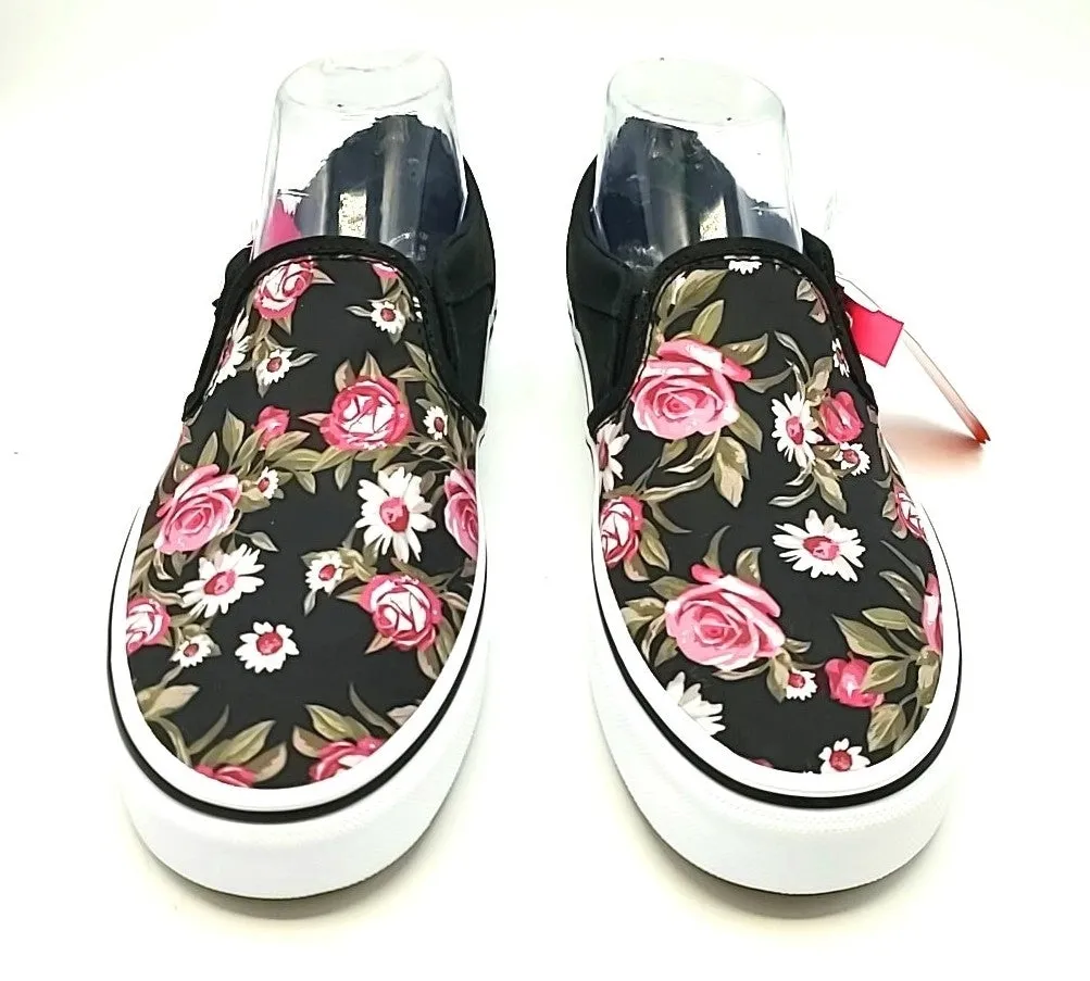 VANS Black Pink Floral Slip on Shoe Size 8 Shoes