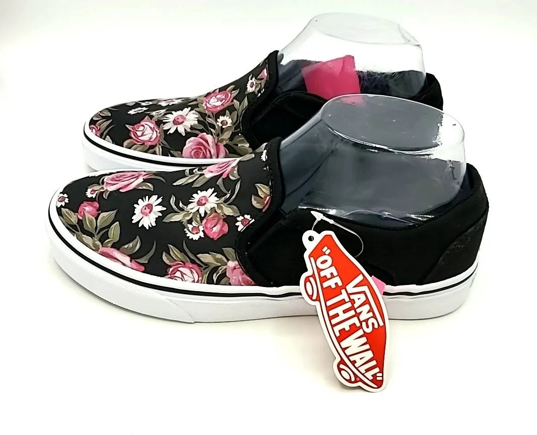 VANS Black Pink Floral Slip on Shoe Size 8 Shoes