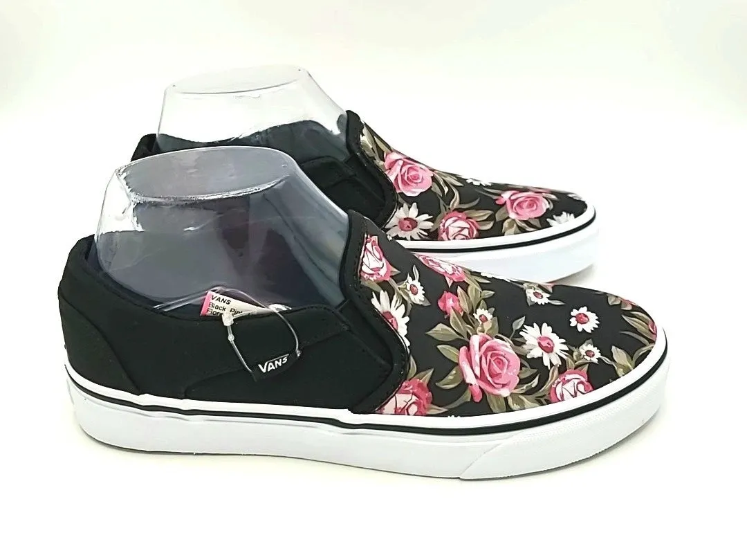 VANS Black Pink Floral Slip on Shoe Size 8 Shoes