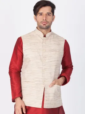 VASTRAMAY Men's Beige Cotton Blend Ethnic Jacket