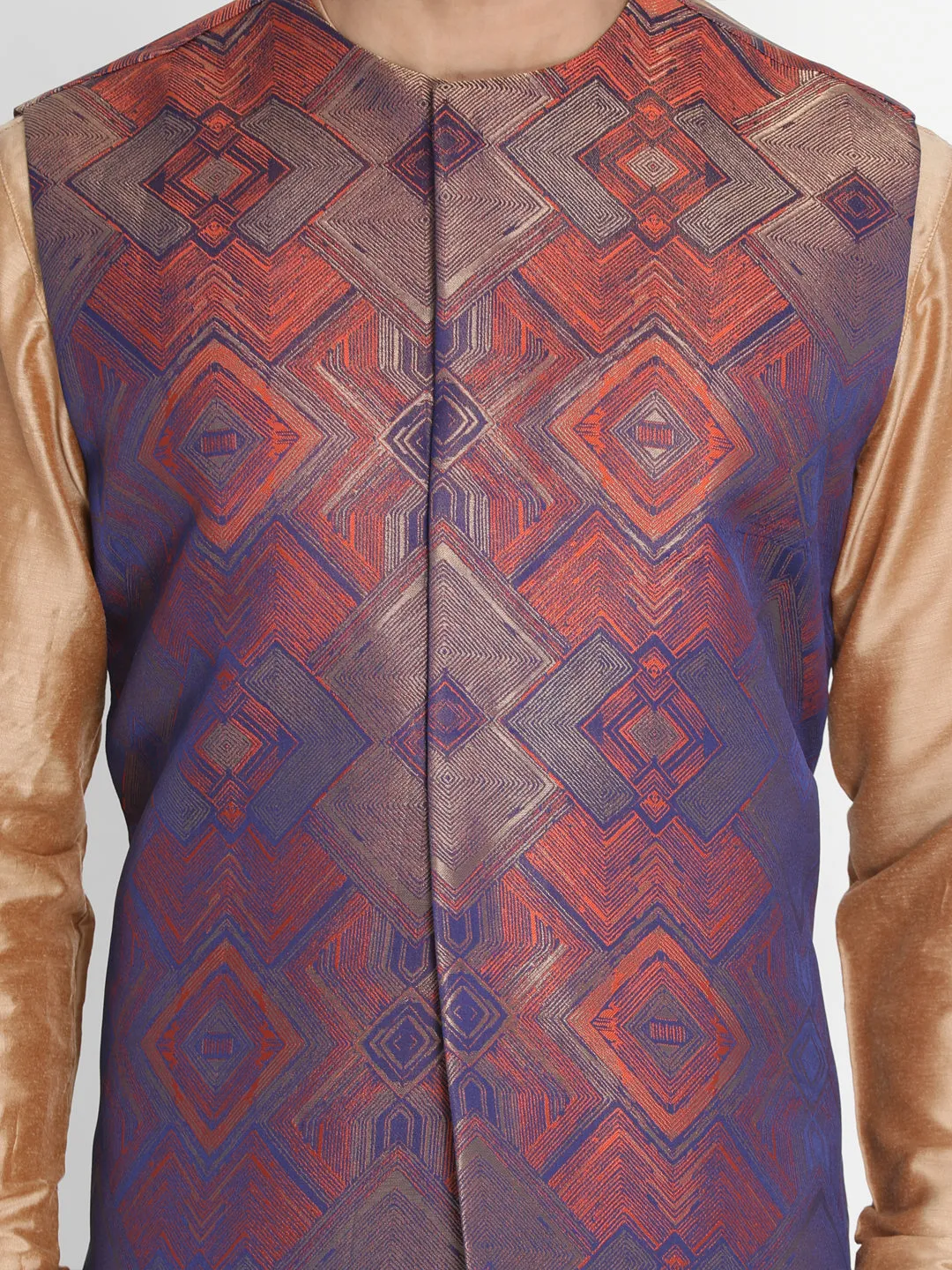 VASTRAMAY Men's Beige Silk Blend Ethnic Jacket