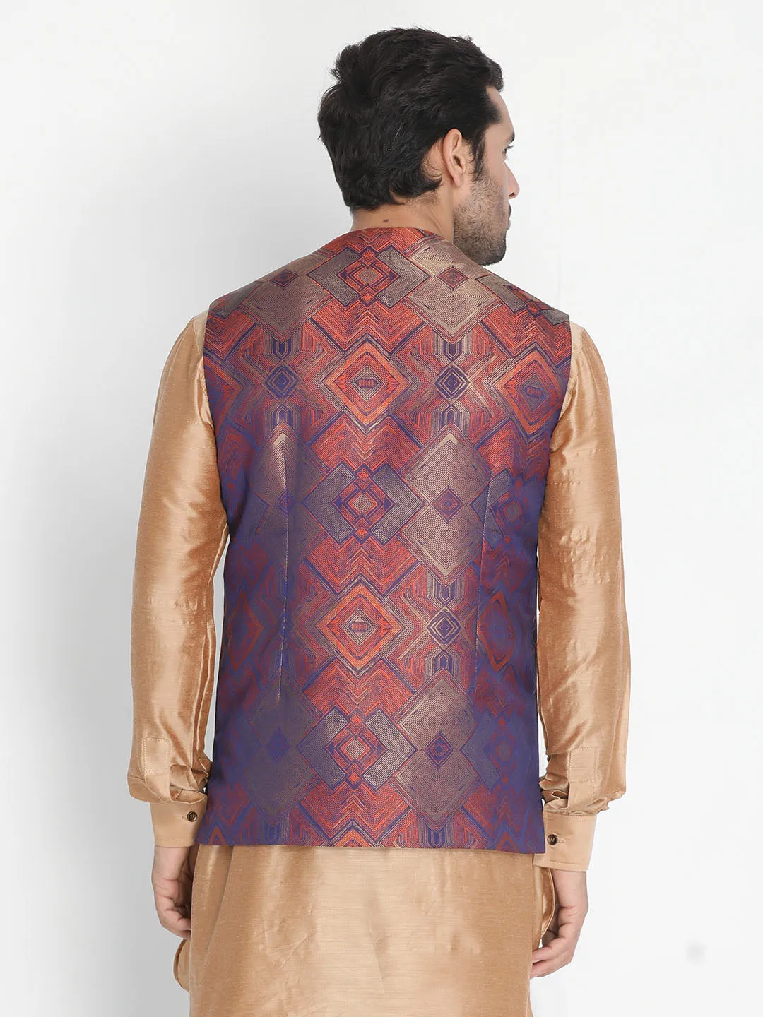 VASTRAMAY Men's Beige Silk Blend Ethnic Jacket