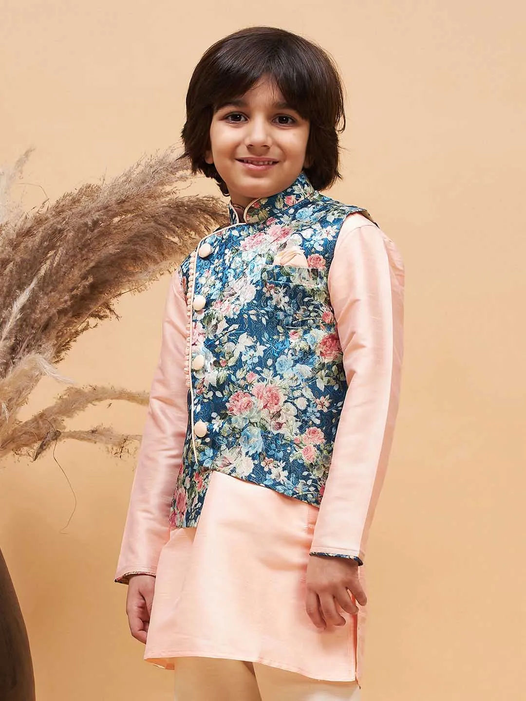 VASTRAMAY Peach Floral Jacquard Jacket