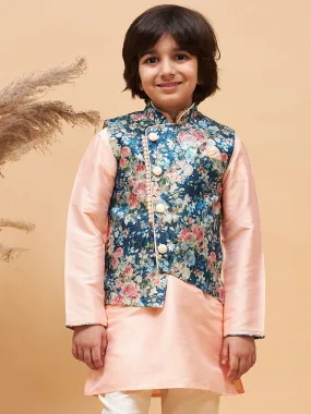 VASTRAMAY Peach Floral Jacquard Jacket