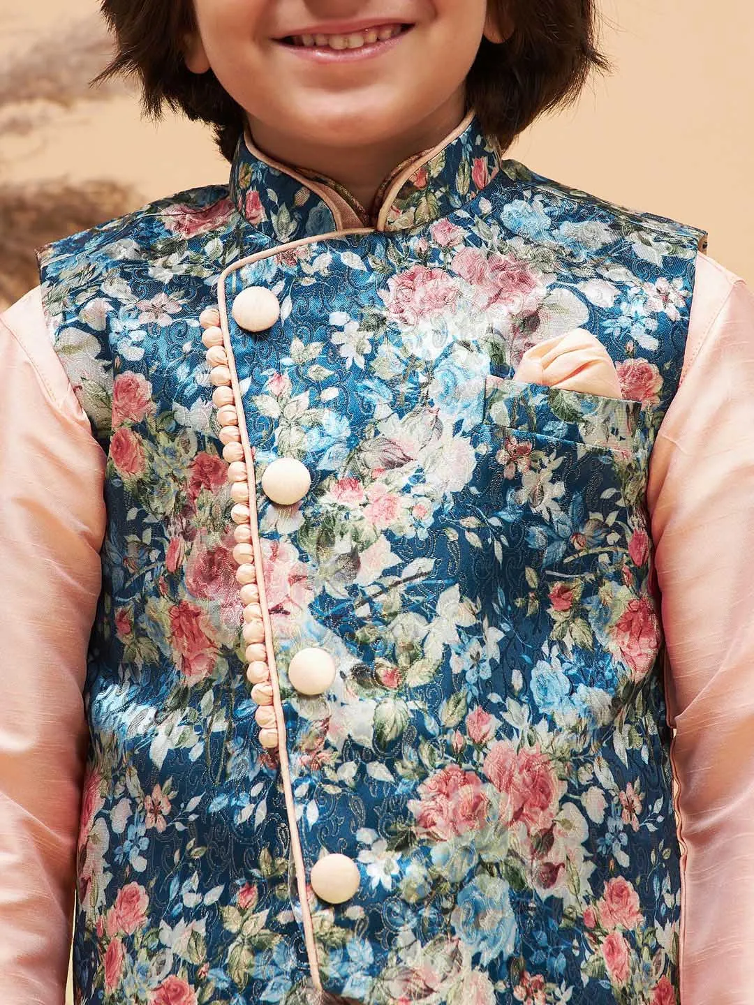 VASTRAMAY Peach Floral Jacquard Jacket