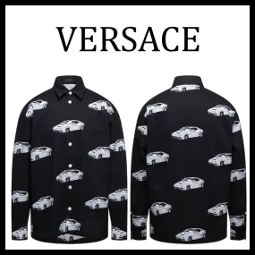 VERSACE  |Unisex Street Style Long Sleeves Plain Cotton Logo Luxury