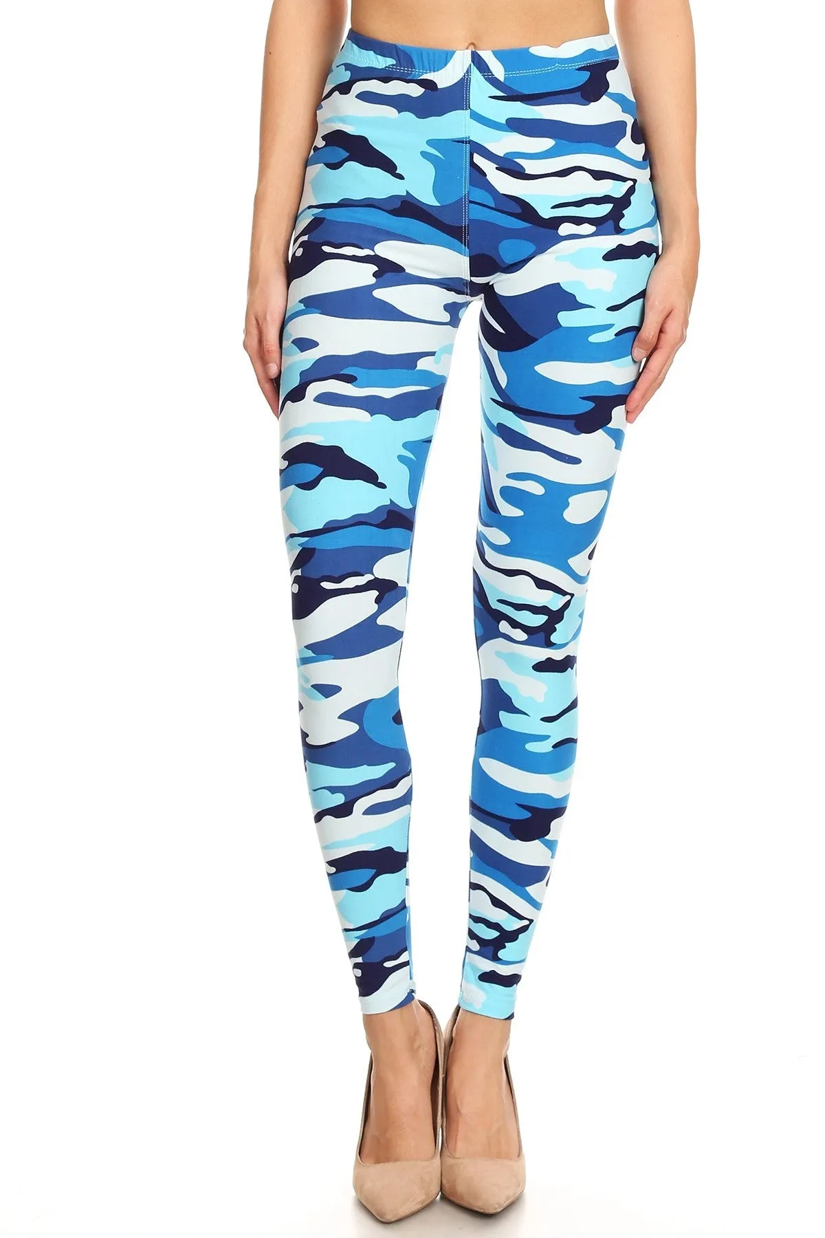 Women's Plus Blue Camouflage Army Pattern Printed Leggings