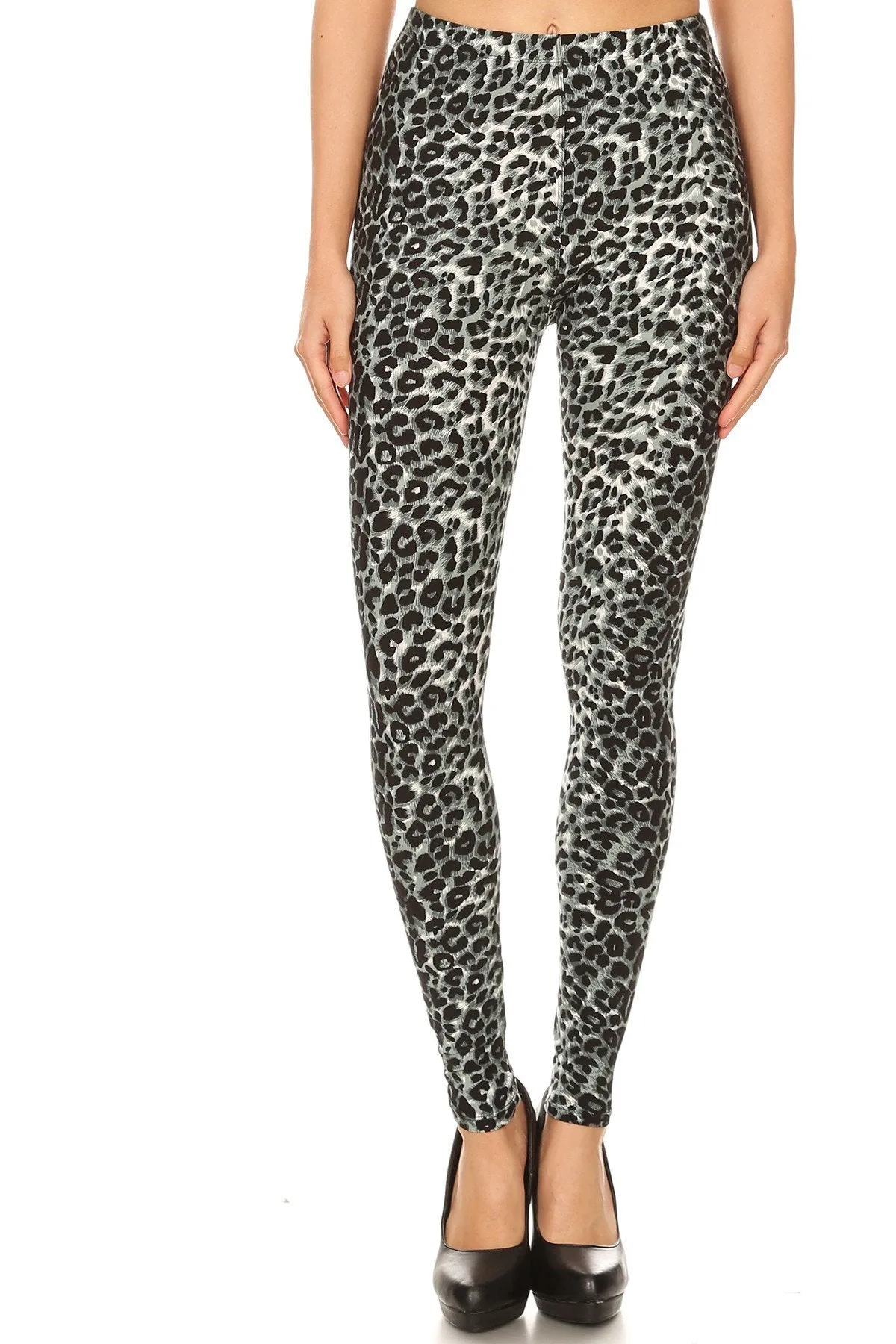 Women's Plus Grey Leopard Animal Skin Pattern Printed Leggings