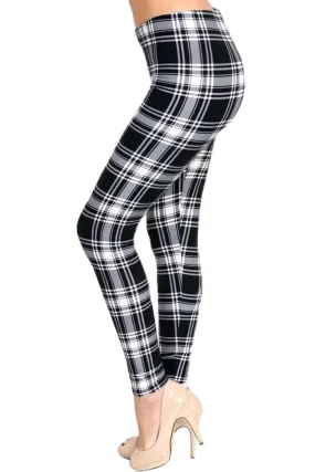 Women's Plus Holiday Black White Plaid Pattern Printed Leggings