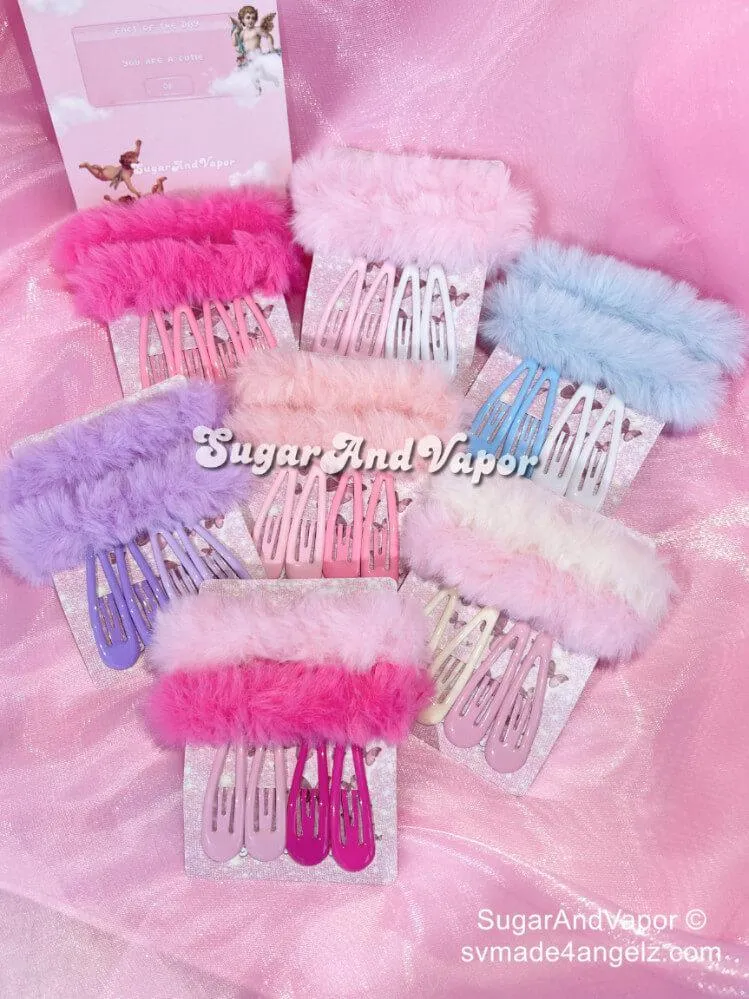 Y2K Pigtails Furry Hair Rings+Snap Clips Set