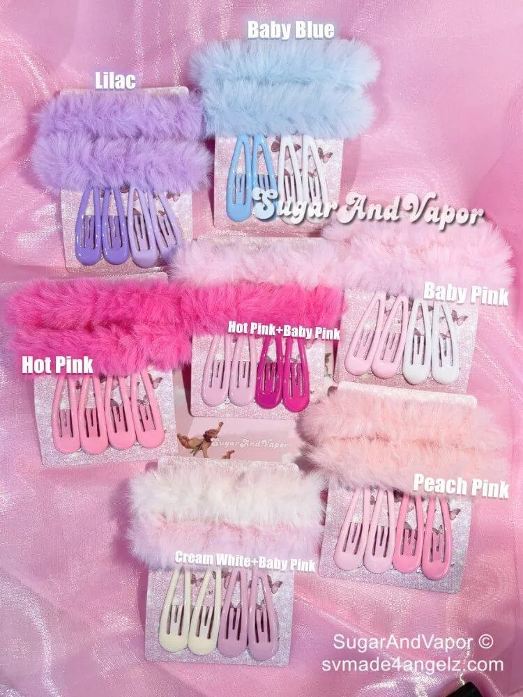 Y2K Pigtails Furry Hair Rings+Snap Clips Set